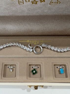 Charm Bar 6-Charm Tennis Bracelet Set 14KT White Gold Plated NWOT